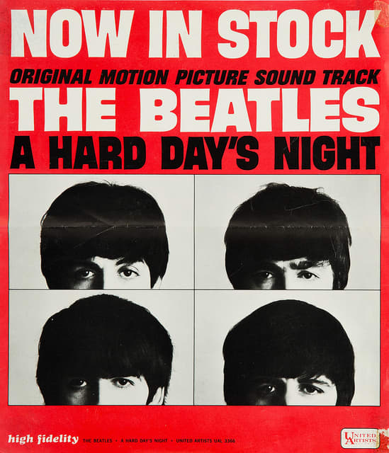 The Beatles "A Hard Days Night" United Artist Records UAS 6366 (1964) Promotional Poster for the Movie Soundtrack.