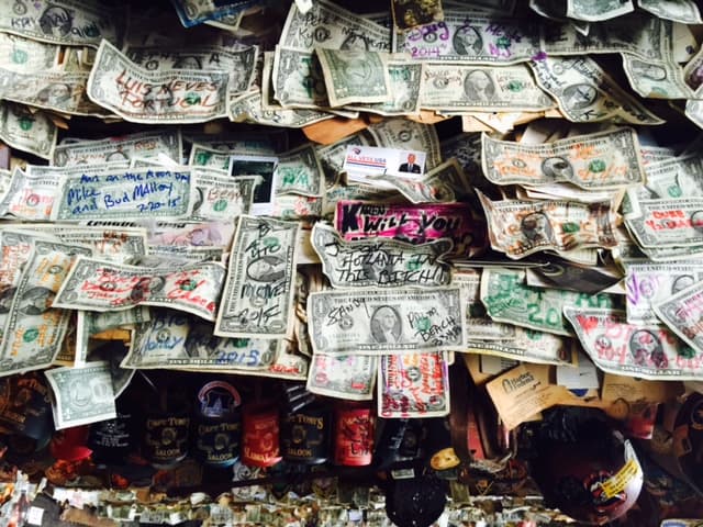 Capt. Tony's is a famous bar, and one of the things they allow is for the tourists to write their name, onto a dollar bill and staple it to the ceiling. This bar was the original Sloppy Joe's where Hemingway did most of his drinking.