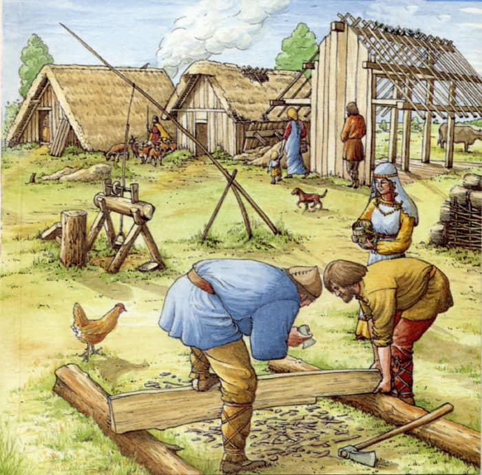 Building an early Anglian settlement - settlers from Angeln came into a largely waterlogged and marshy east, much as where they'd come from and wished for better