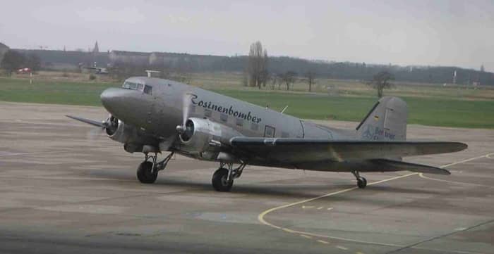 DC-3 at Berlin's Tempelhof Airport named "Rosinenbomber" (Raisin Bomber) commemorating the planes that dropped candy over Berlin during the airlift