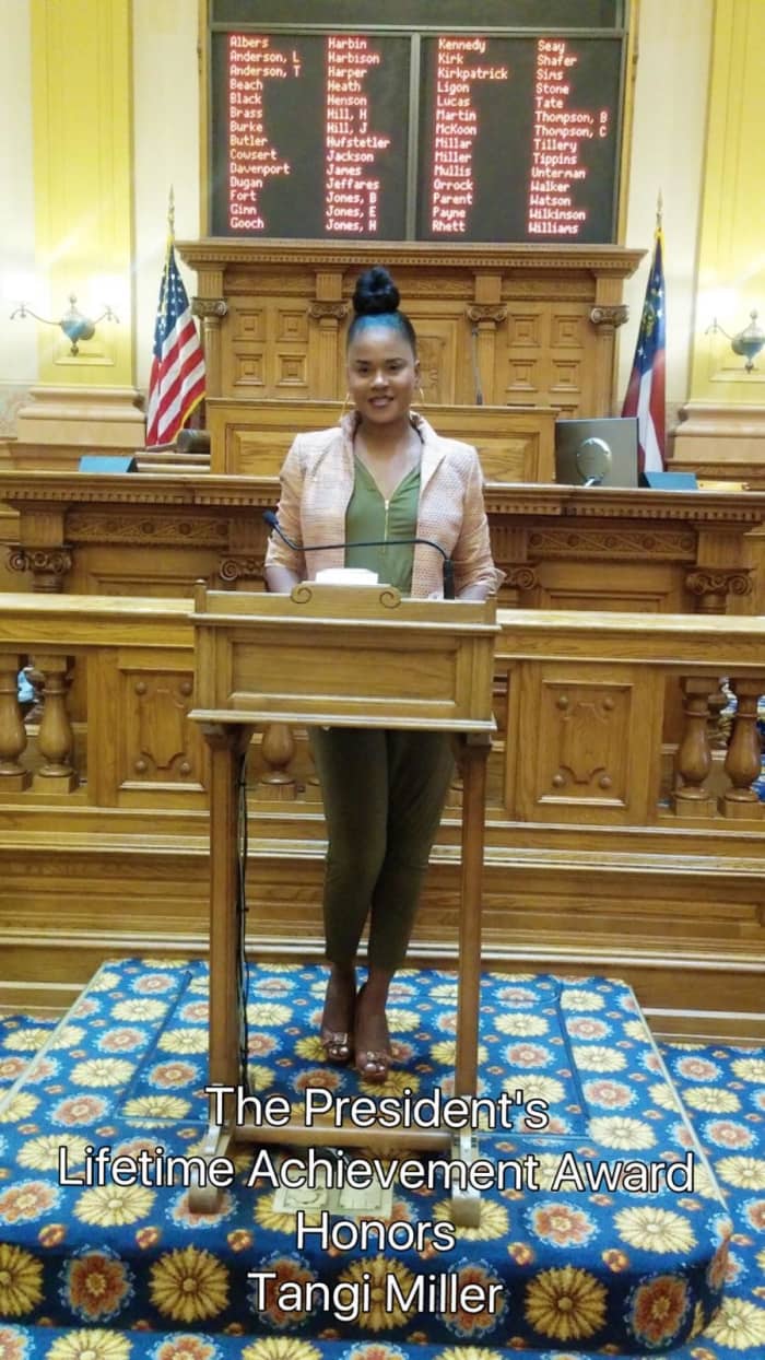 Tangi was awarded the President's Lifetime Achievement Award in Georgia at the State Capitol in Atlanta in early 2017.
