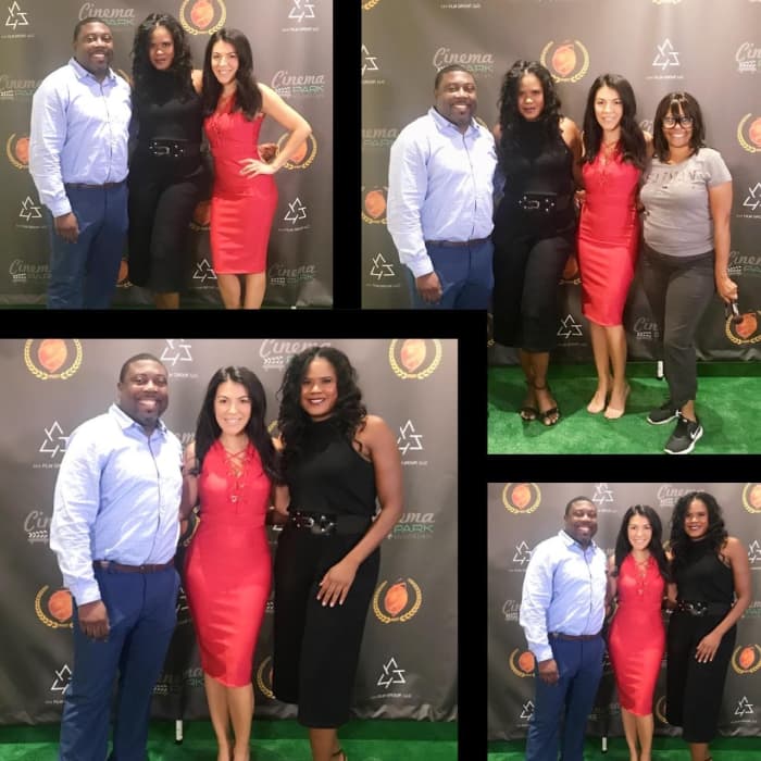 Tangi with admionistrators of the Peachtree Village Int'l. Film Festival for the screening of her 'DJ Saved My Life' (2018).
