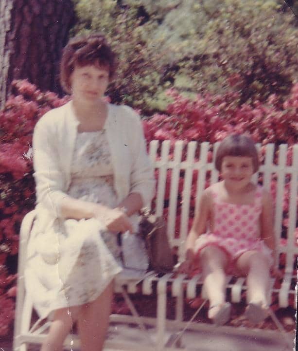 My mother and my middle sister, sitting on a bench on the grounds of the Bradley Library in my home town. My mother always cut my middle sister's hair like Dorothy Hamill for some reason.