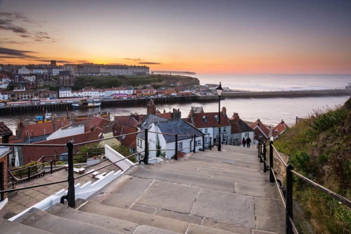 Here's looking north over Whitby Harbour of an evening - did Count Dracula come to celebrate Yorkshire Day? His timing was a bit off. Bram Stoker stayed at a hotel on West Cliff, across the harbour from here and immortalised Whitby in his writing