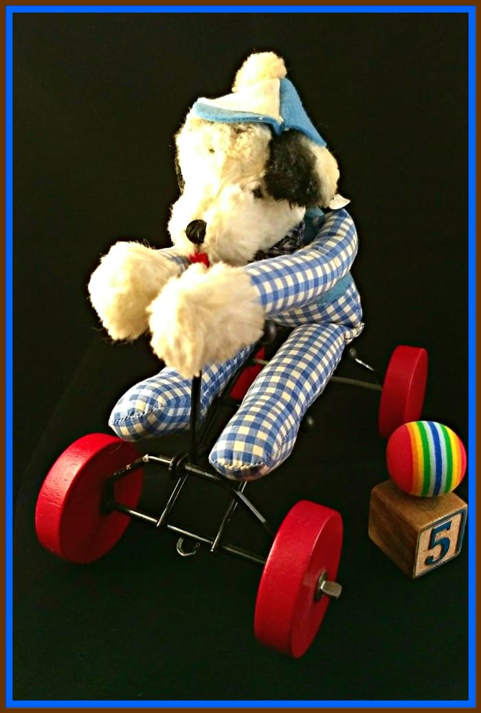 The Character Novelty Company (of Norwalk, CT) was in production from the mid 1930's to the mid 1980's. Here is a delightful toy, most likely from the1950's to 1960's, is on wheels and "records" (the dog's body moves forward and back) ...