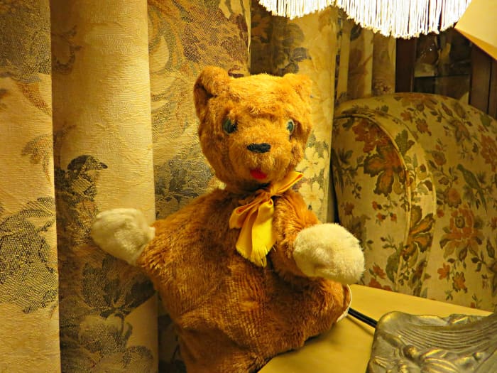 The Character Novelty Co. Brown Bear Puppet was on of many animals that because the mainstay of the companies puppet collection. Used in many Kindergartens across the United States these Puppets were made from the 1930s up to the late 1960s.