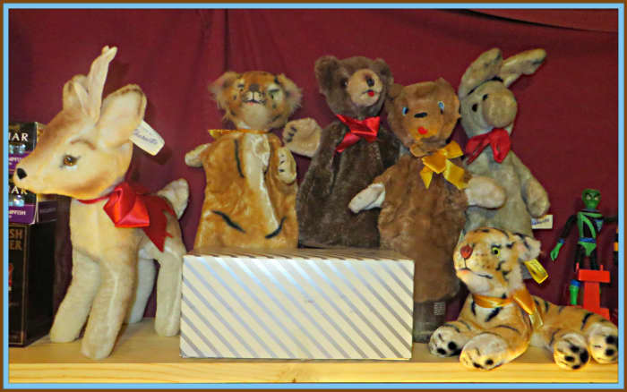 Bambie, Hand Puppets and Tiger by Character Novelty Co Character Brown Bear, Sleepy Monkey & Valentine’s Bear. Bambi the Deer Character Novelty Company of Connecticut USA ..