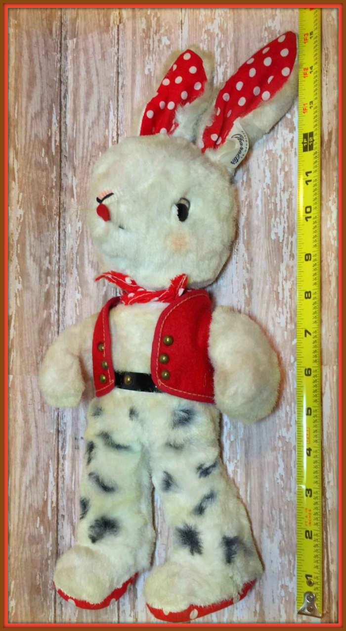 A vintage "Designed by Character - Character Novelty Co" cowboy bunny. He is from 1963 and is ready for your bed time roundup. Hand stitching and loving details are in the Cowboy Bunny.