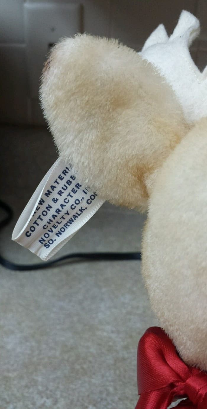 Bambie has the classic Character Novelty Co. tag which tells you all you need to know about this bear, he was made in the fable town of Norwalk, in Connecticut, and he was made in the golden era of toy making the 1950s .