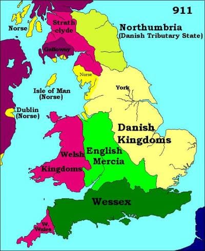 The kingdoms after .Wedmore. Aelfred and Guthrum had fought to a standstill, so there was little choice for Wessex but to accept the inevitable - for now.