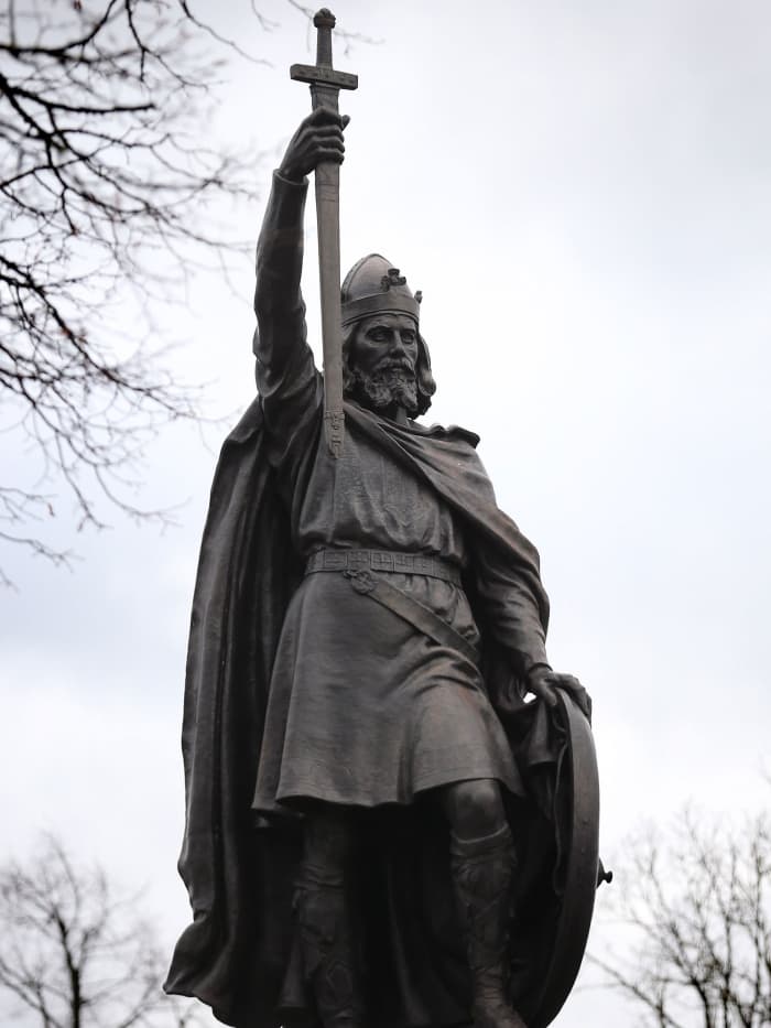 Statue of Aelfred at Winchester - it was the Danes who called him ''the Great', the first foe they'd had who made an effort to fight back