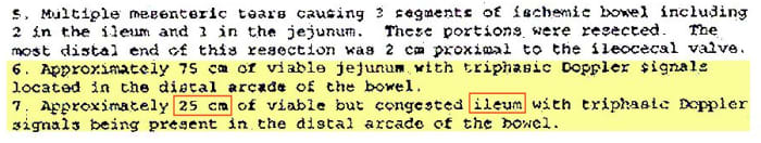 Key section of first-surgery notes from Bruce's medical records