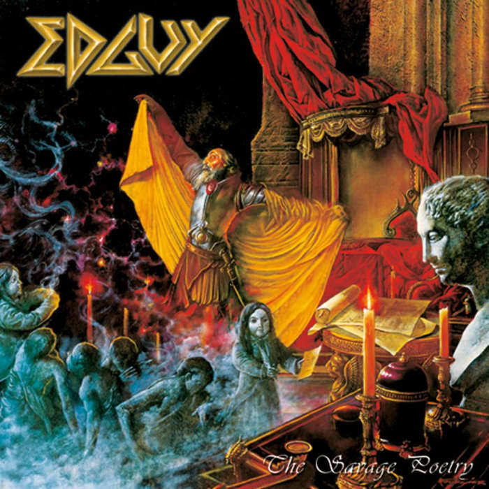 The album's cover depicts a scene that would have been during the Middle Ages or a little later. There is a crowd of people and some of them are busy trying to write poems or they are just standing and watching what is going on.