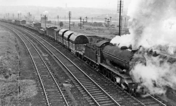 An ex-NER B16 4-6-0 takes a war freight by Beighton Holbrook Colliery sidings (south of Rotherham, then in the former West Riding coalfield - picture taken by Ben Brooksbank