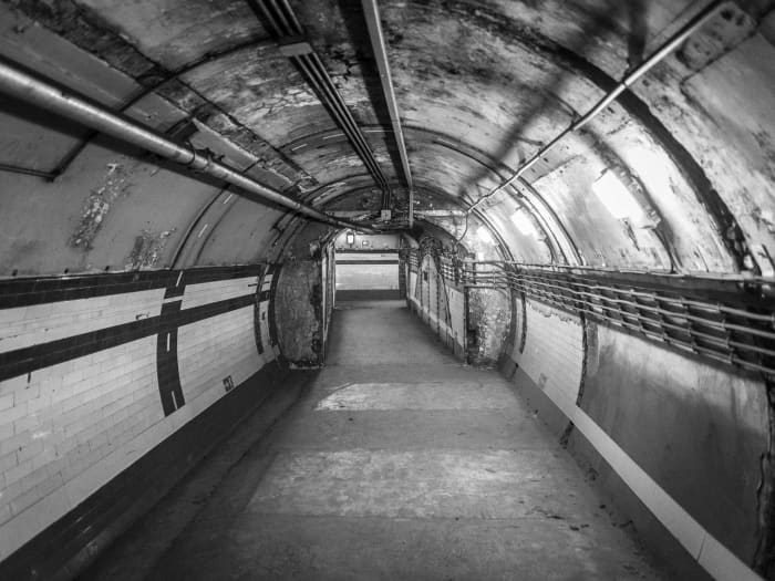 Down Street Underground, the passages behind the disused station that led to the REC Committee Room and ancillary offices