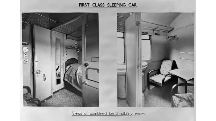 First Class Sleeper Car interior - Anglo-Scottish services provided Sleeper Cars for through journeys to the north of Scotland (Inverness, Aberdeen, Dundee) on expresses. Sleeper Car trains comprised separate1st and 3rd Cars