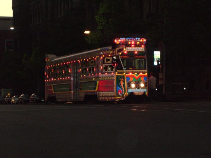 The Karachi to Melbourne Tram, decorated by Pakistani truck artists, during the 2006 Commonwealth Games (https://en.wikipedia.org/wiki/Truck art in South Asia)