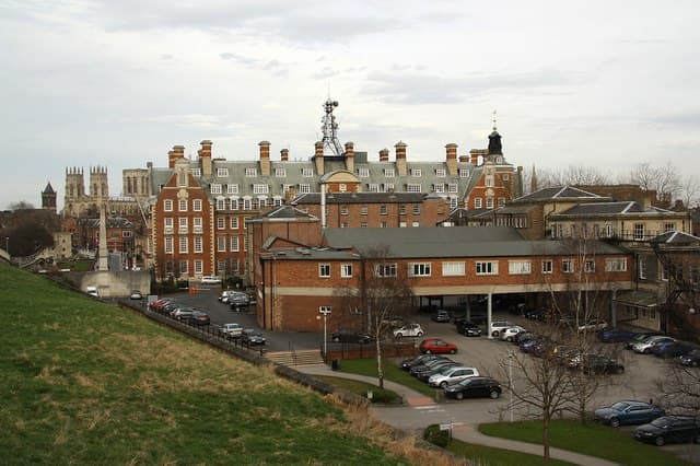Seen north from the wall between Micklegate Bar and Lendal, the old station buildings as they are now, part of the rail headquarters in the north of England
