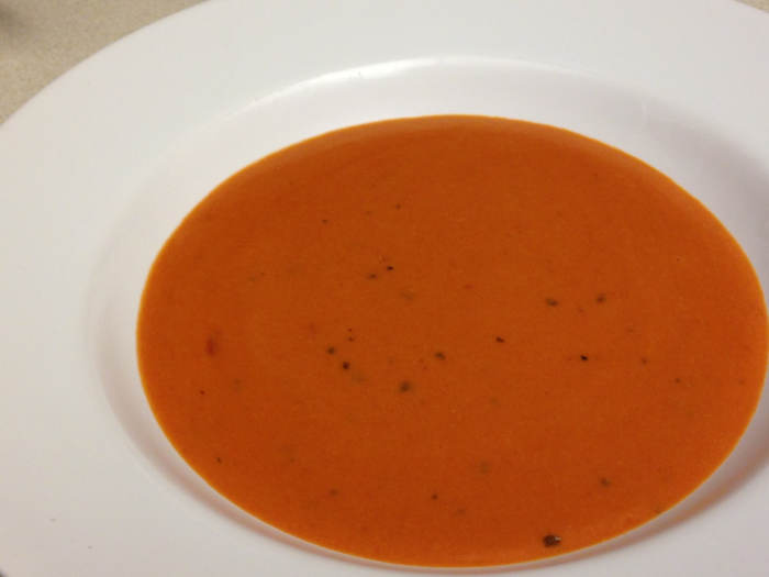 Campbell's Tomato Soup with 1/3 can milk, 1/3 can chicken broth, and 1/2 cup LaMadeline's Tomato Basil Soup. Great with a scoop of rice too.