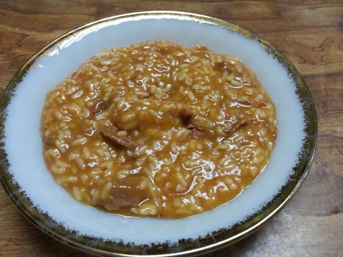 One of my sister's favorite dishes, made with canned roast beef with gravy, tomato soup and rice.