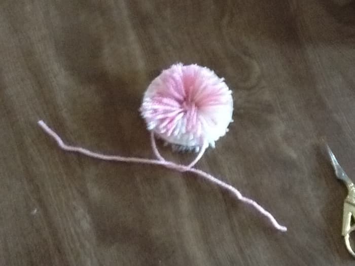 Take another piece of yarn and gently place between the two pieces of cardboard. Pull tight. Tie.