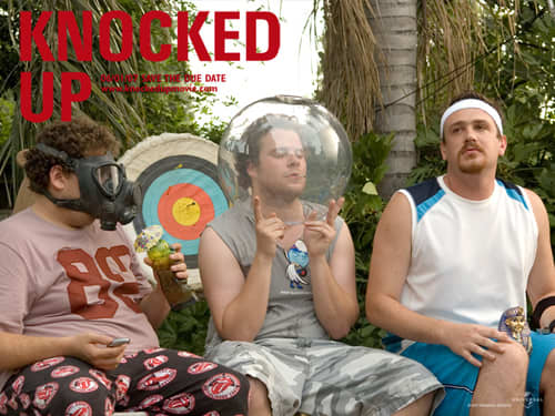 Cast: Seth Rogen Katherine Heigl Paul Rudd Leslie Mann While not the central plot line of Knocked Up, the sub-plot involving a group of stoners trying to get a web site a la Mr. Skin up and running provides some of the funniest scenes in the film.