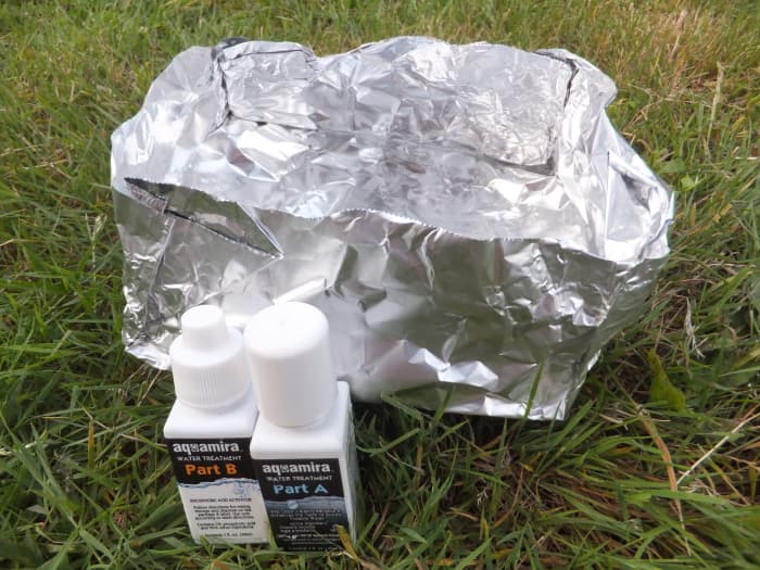Fashion a crude bowl for boiling water out of aluminum foil or carry a chemical purifier like aqua mira.
