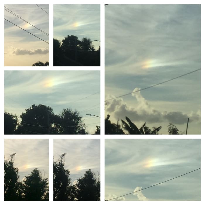 Tuesday @6:04pm May 15, 2018 a Rainbow that glare slightly into the clouds. far over to Puerto Rico Sky, heading up Bourduex.