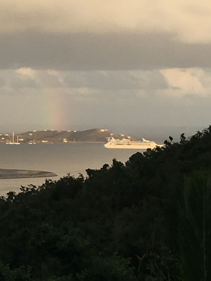 Captured March 28, 2018 @ 5:22pm by Stanley P. Griffin. Celebrity Silhouette ship leaving Crown Bay Dock.