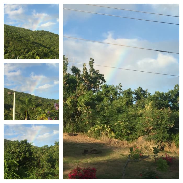September 23, 2018 @ 5:37pm. Driving going west side on Brewers Beach stretch. Rainbow and north east. Over the UVI Library. Reichold Center. Captured Rainbow and uvi landscape. Beautiful