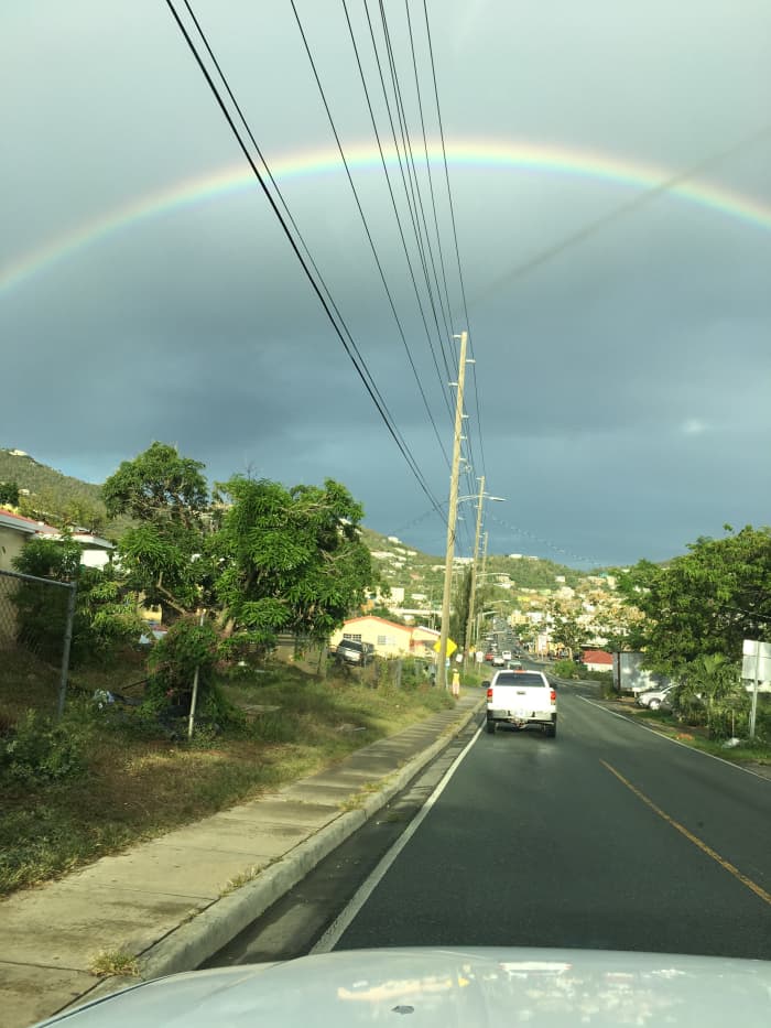 Photo Shoot by Stanley Griffin on May 17, 2018 @ 1:21pm over Charlotte Amalie High School road heading to the hospital. Shayla Accident next day rainbow.