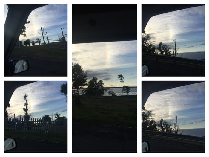 March 27, 2018, drove in an 360 angle heading up the mountain top to see more color fragments that captivate the suns reflextion. Rainbow continues to lite the sky.