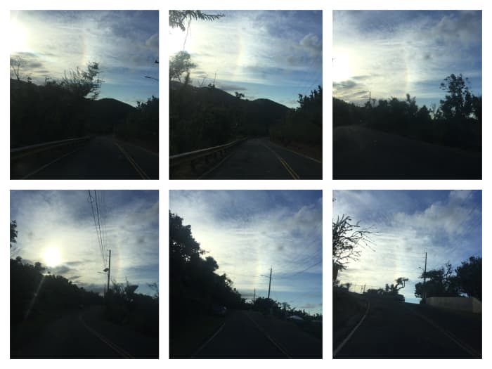 March 26, 2018 @ 5:27pm driving up westward, another angle capturing segments of different angles in latitude calculated fractions of Rainbow illustrates a multitude of captions in matter of minutes, of its colors and it’s phenomenal exposure.