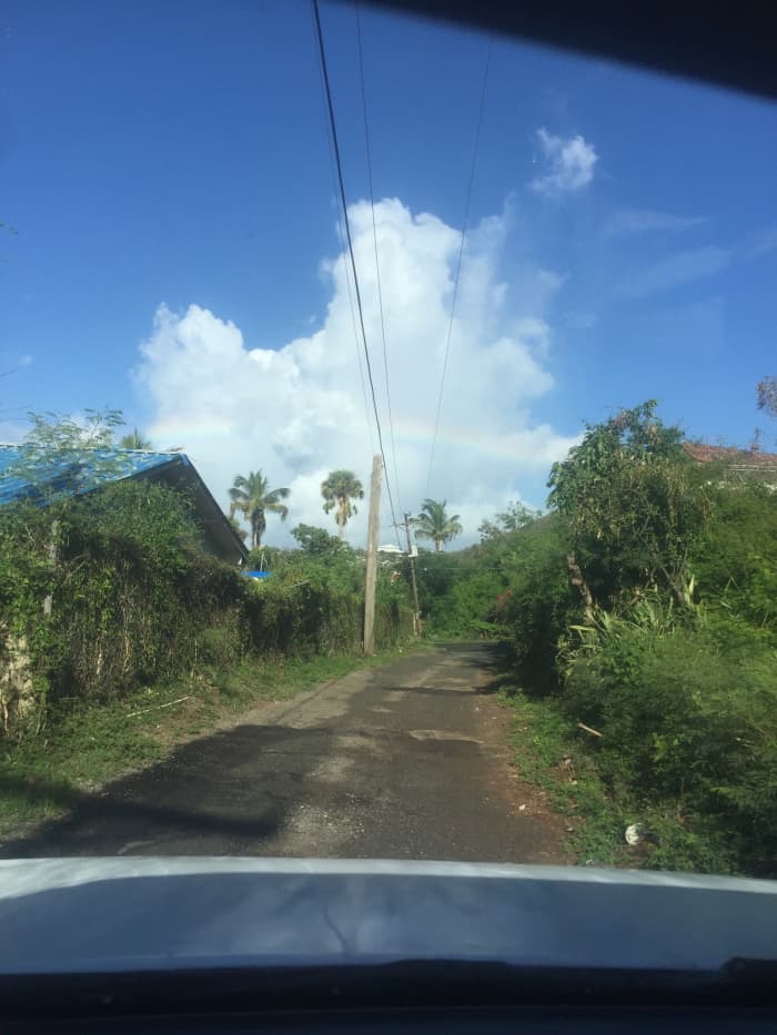 Captured August 22, 2018@ 8:17am. Angle taken of it’s distance and angle. Rainbow brighten the sky with its presents of colors. (I just drop off Stano to work and there the Rainbow bloom the sky.)