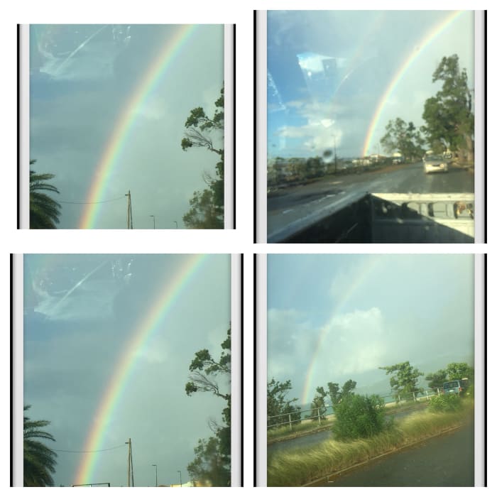 December 21, 2017 @ 7:27am Sunday. Notice the Rainbow driving looking back in the reaview Mirror. Nice.