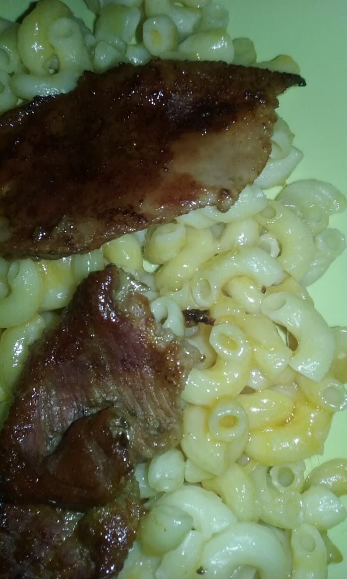 "Mac & cheese please." is a favorite saying around our home. While our family often prefers baked mac & cheese, the version of macaroni and cheese served with the veal, pictured in this food photo is even more simple than the baked variety.