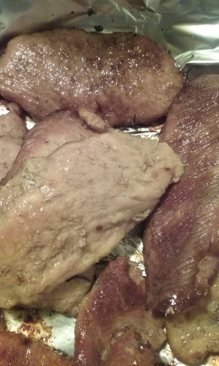 Tender and juicy veal cutlets that are thinly but not too thinly sliced. A generous serving of this delicious veal makes an enjoyable hot meal!