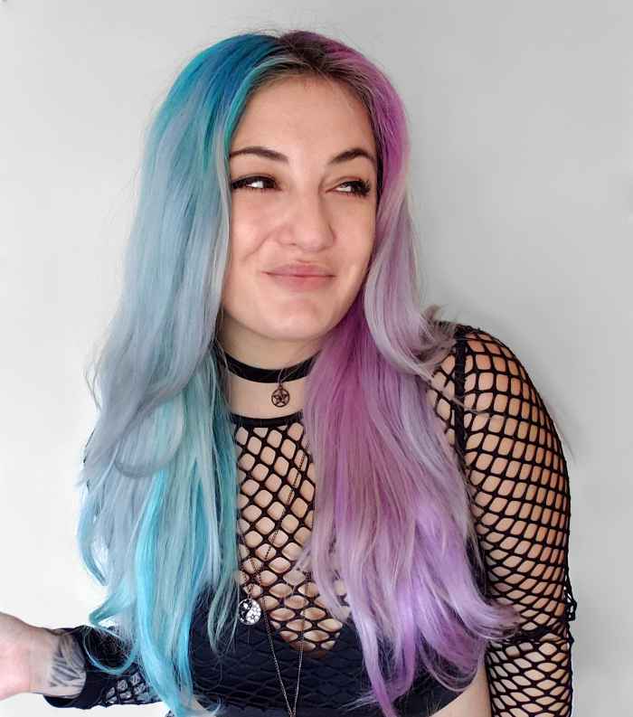 Human hair extensions, styled with my natural hair, 2020. I received these from Tesshair, and was able to dye them and blend wonderfully with my own hair!