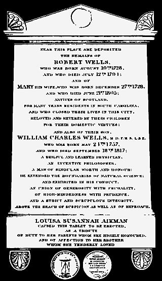 A image of a monument to Wells and his parents, commissioned by his sister. The monument was destroyed in an air attack in 1940.