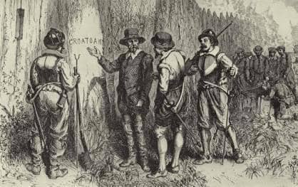 A word was carved into a tree at the Roanoke colony's fort palisade. The word was left for the Governor returning from sea: "Croatoan."