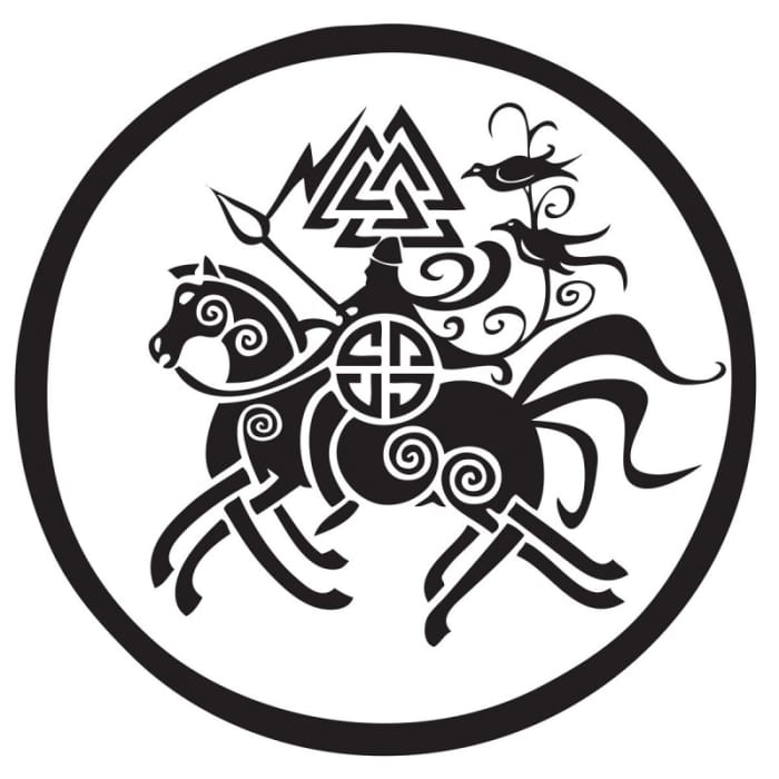 Odin rides Sleipnir, a peace offering from Loki who gave birth to the eight-legged stallion - a car sticker you'll stand out with in the car park!