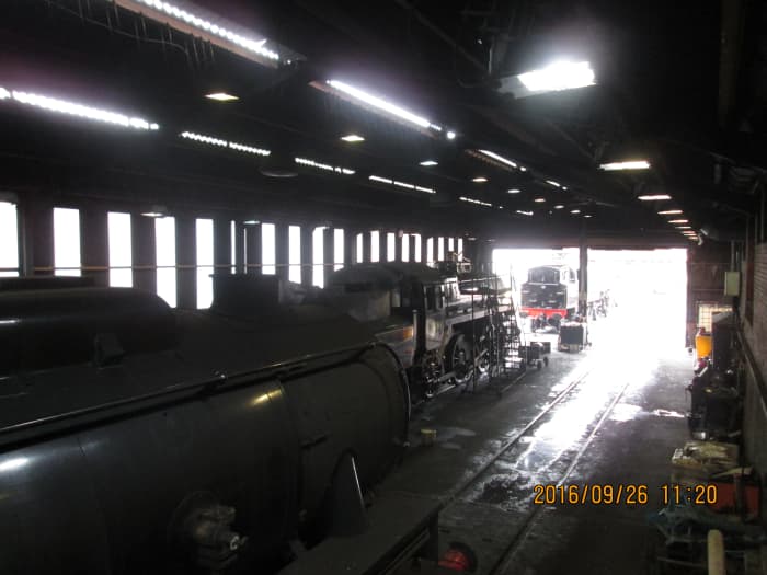 A few steps further along the catwalk you get this view through Deviation Shed. Near the doors is another BR Standard, this one a Mixed Traffic Class 4 2-6-0