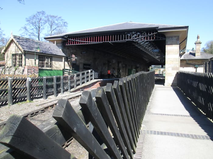 Looking 'down' along the end of the 'up' plaftorm - across the tracks is a small platform signal cabin that may one day house levers and block instruments for visitors to look into and understand some of the basics of steam age signalling