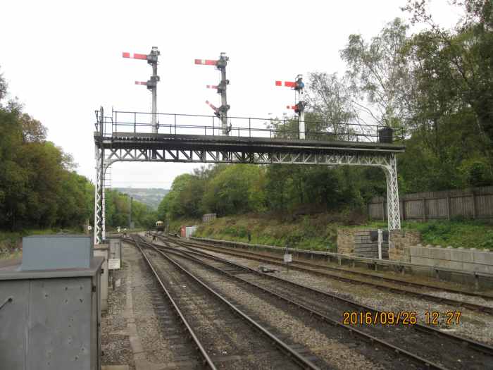 ...And Falsgrave's signal gantry from Scarborough with a few less 'dolls' guards the northern exit from the NYMR towards Whitby