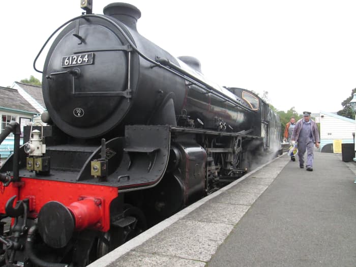 Preserved Class B1 4-6-0 61264 simmers at Grosmont's 'Up' platform whilst the crew go for a cuppa (hot work on the footplate!) 26th September, 2016