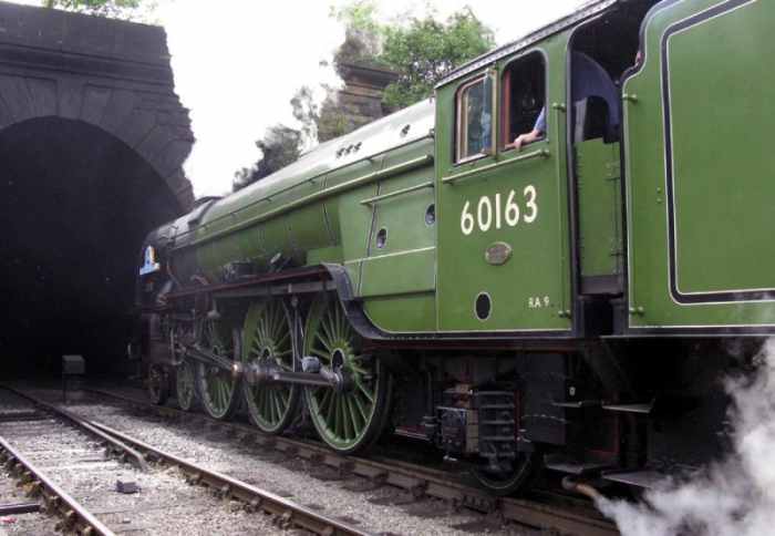 Motive power might be the new-ish A1 60163 'Tornado, seen here' entering Grosmont tunnel on her southward run to Pickering - or Deviation Shed for water and coal replenishment