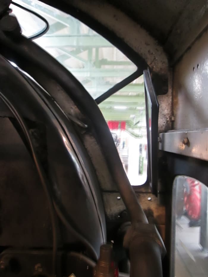 Driver's eye-view of the way ahead. The front aspect was a split window with adjustable glass panels for extra ventilation.
