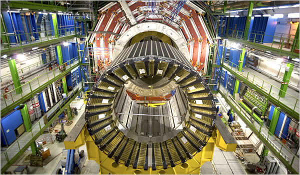 Inside part of the Large Hadron Collider (LHC) particle accelerator in Geneva, Switzerland.