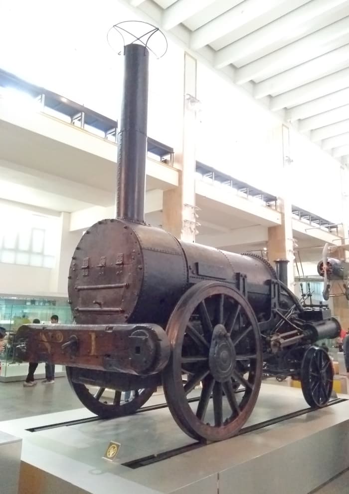 Stephenson's rocket, built in 1829 for the London & Manchester Railway. On display at the Science Museum, London