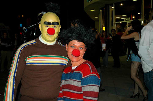A couple with a simple but effective Halloween costume - Bert and Ernie from the Muppets